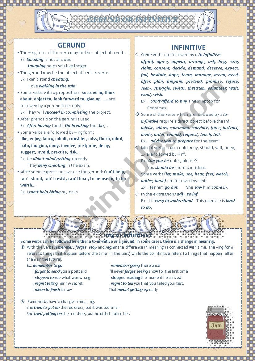 INFINITIVE or GERUND worksheet