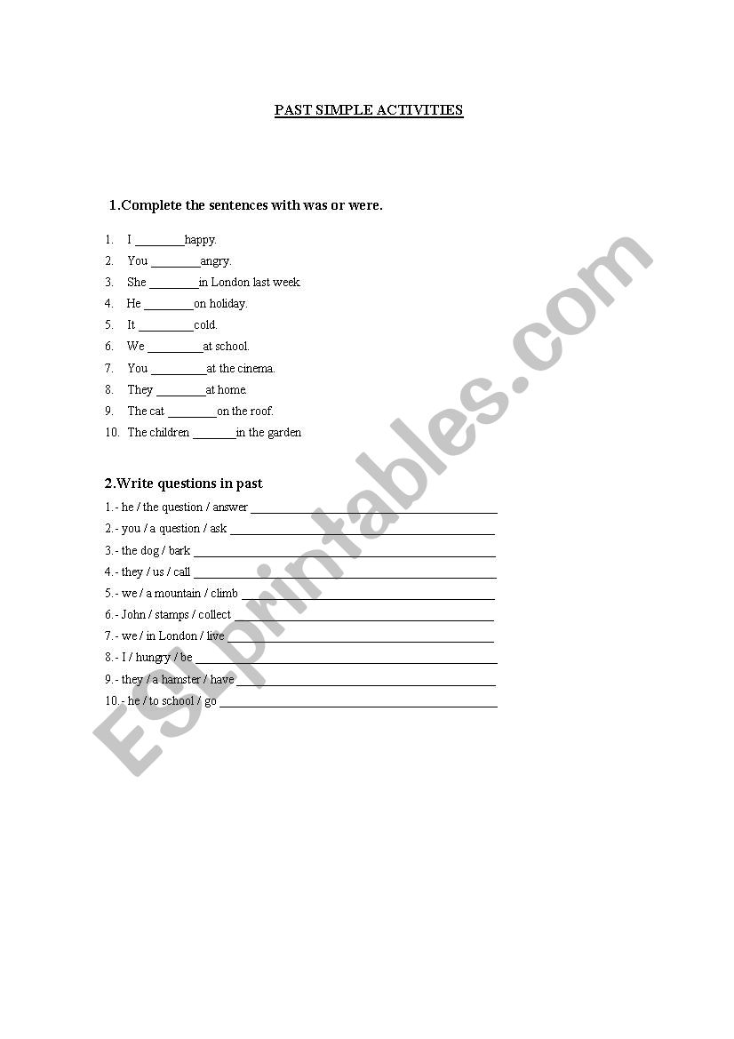 PAST SIMPLE ACTIVITIES worksheet