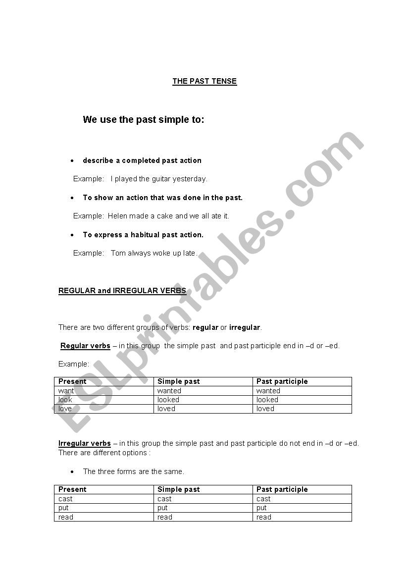 PAST SIMPLE, REGULAR AND IRREGULAR VERBS