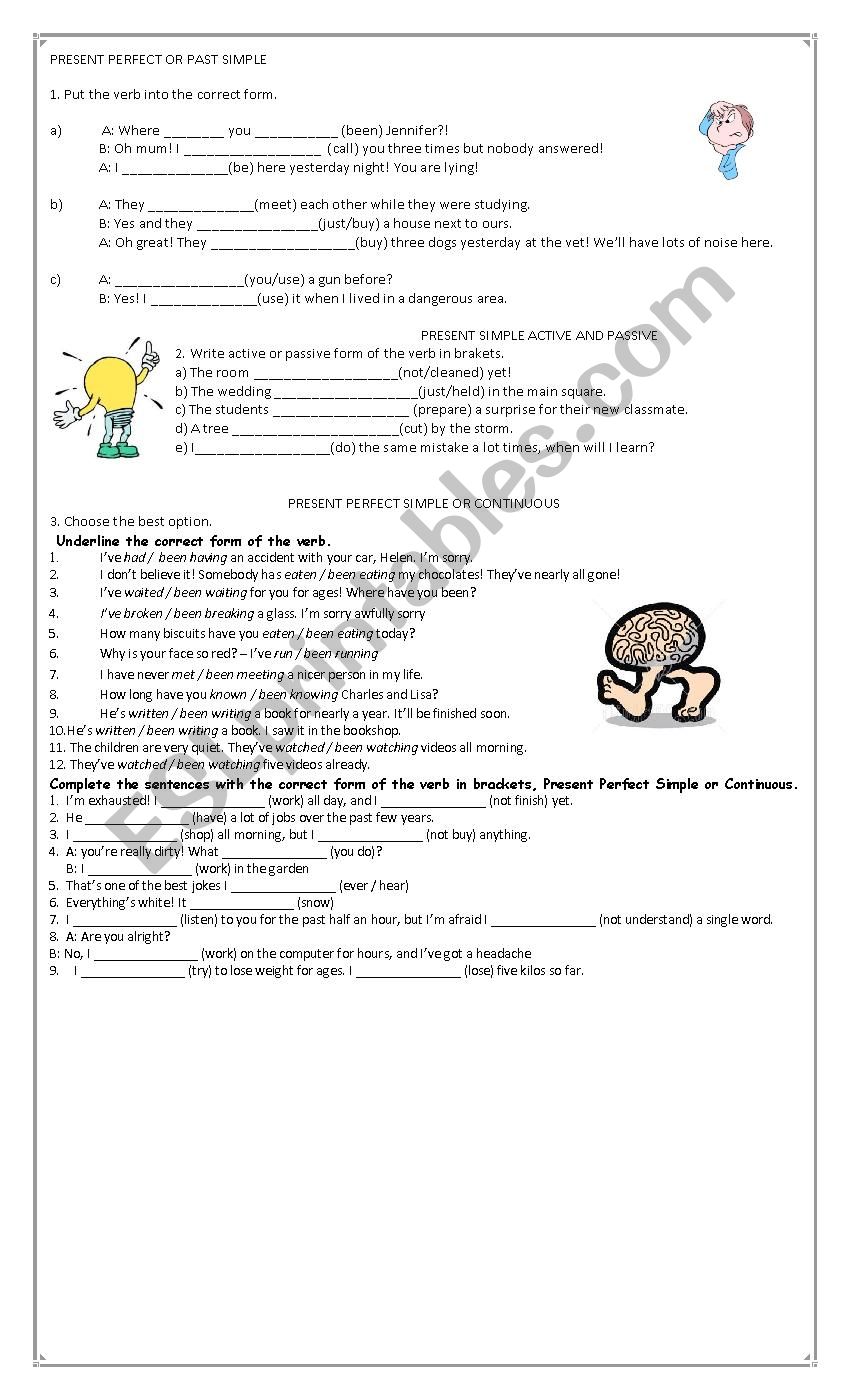 Present perfect simple, continuous, passive and past simple