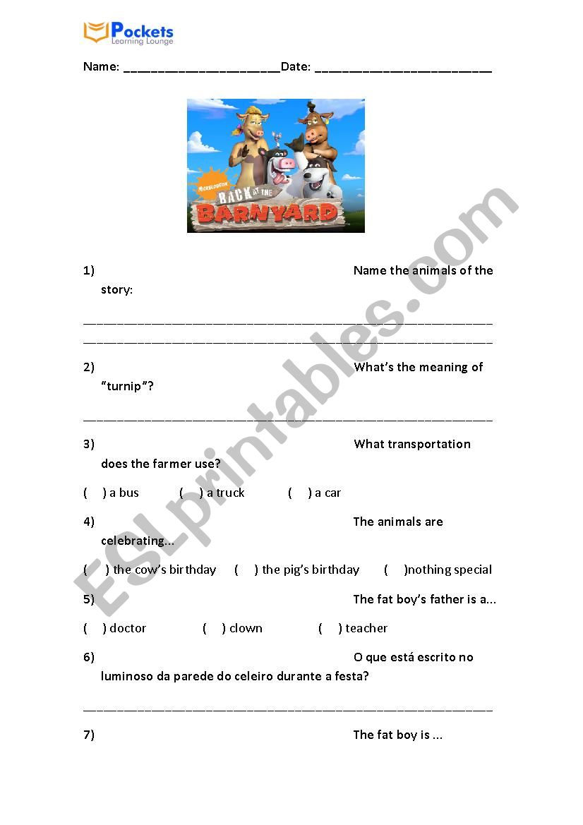 back at the Barnyard worksheet