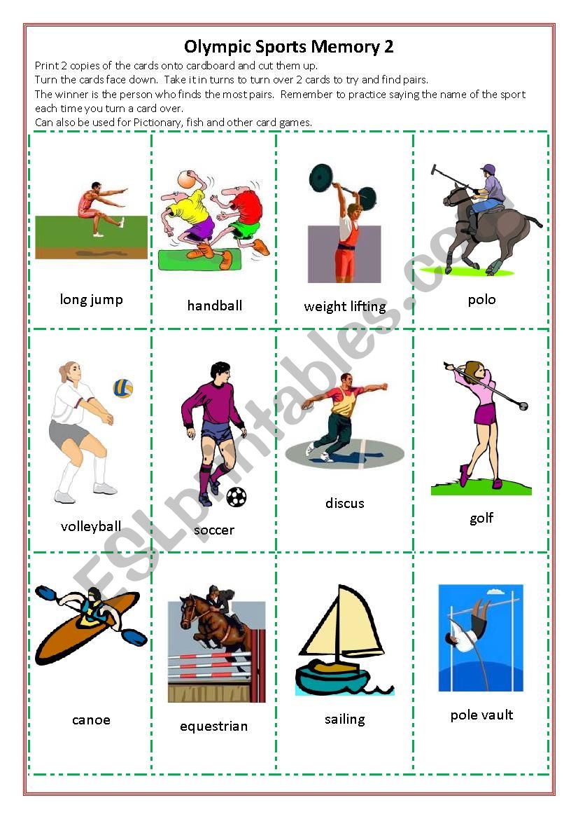 Set 2 Olympic Sports Memory/Pictionary Cards