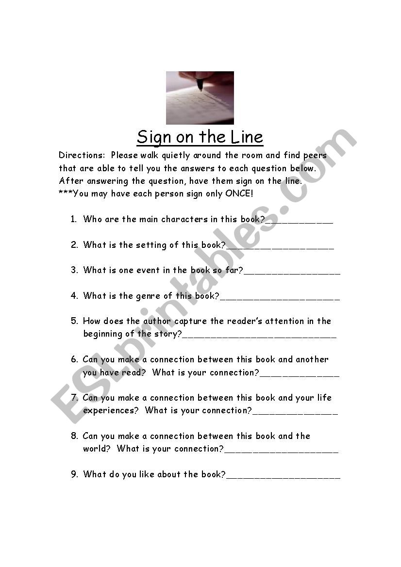 Sign on the Line worksheet