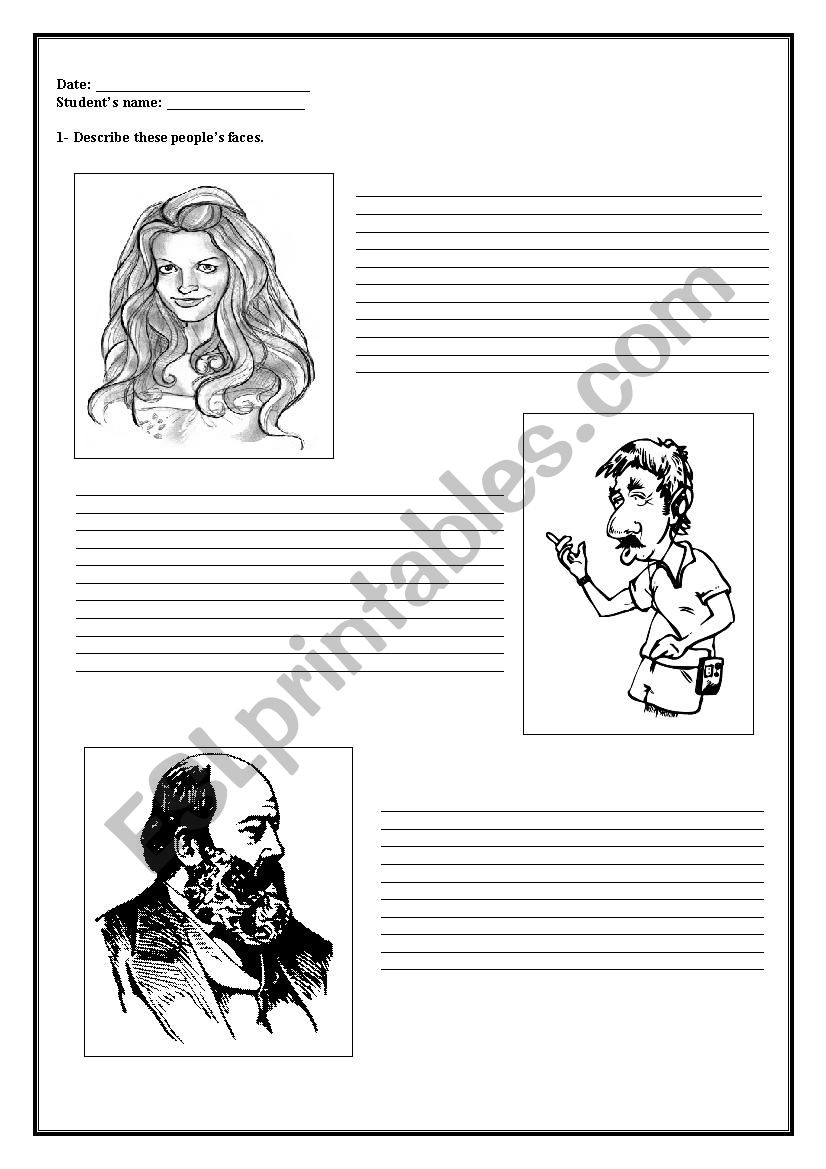 Describing faces worksheet
