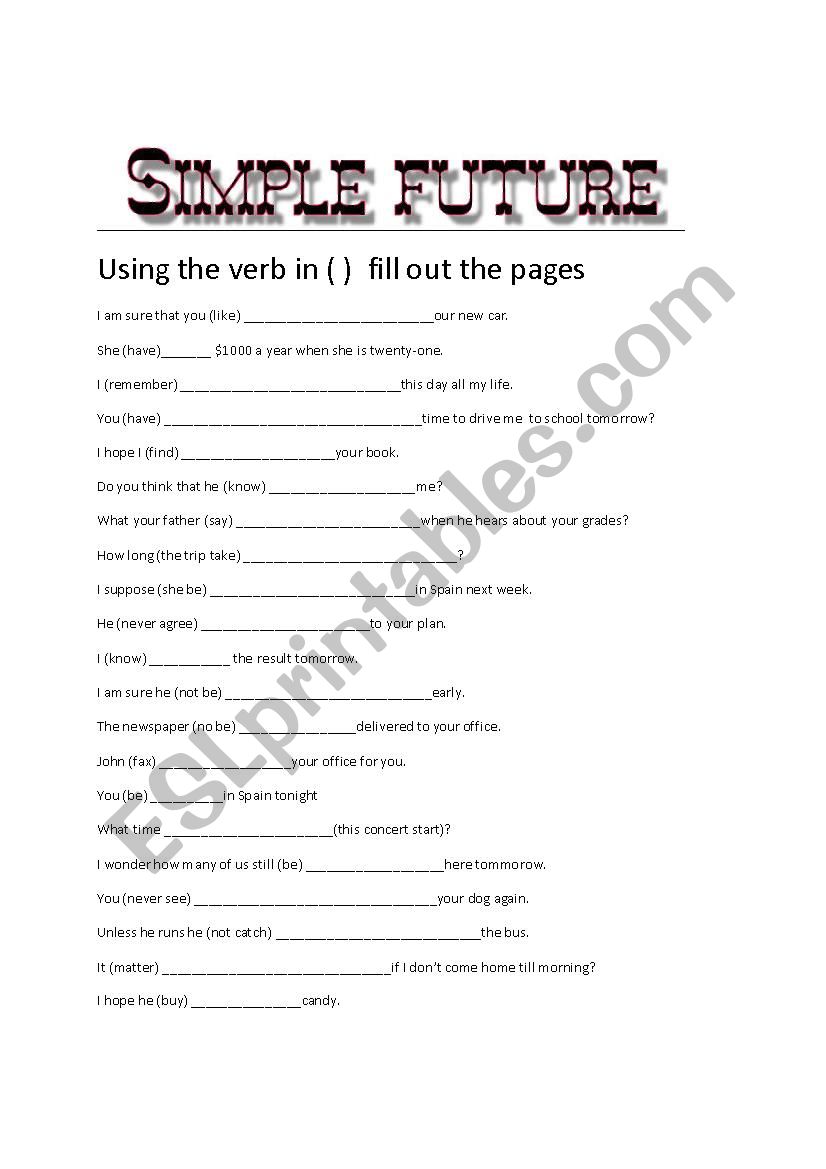 Simple Future Drill worksheet