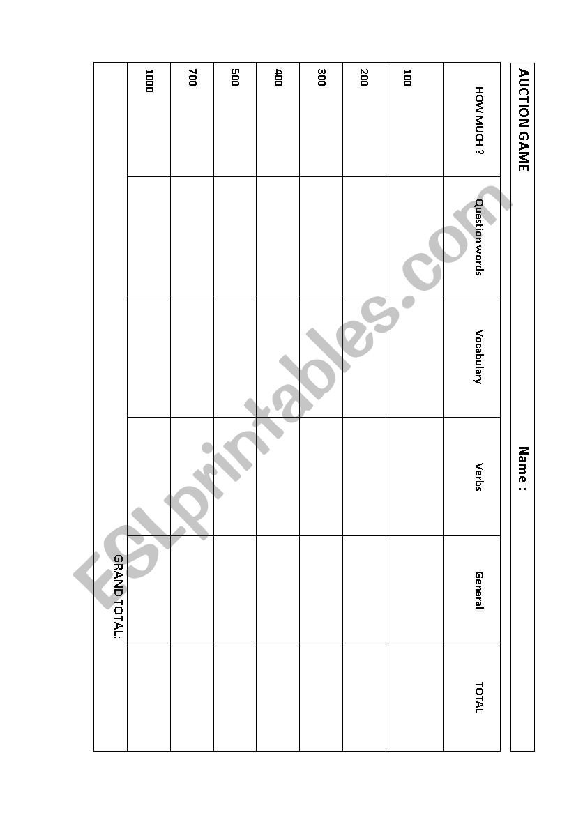 AUCTION GAME worksheet