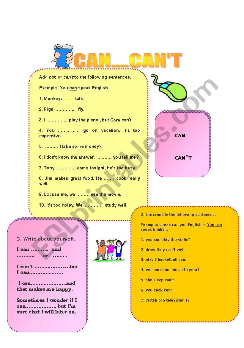 CAN CANT worksheet