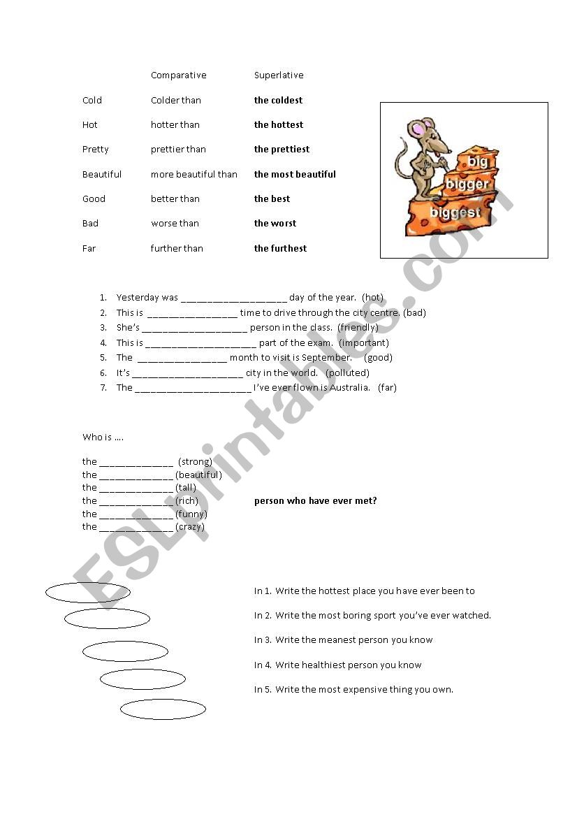 Superlative pair work worksheet