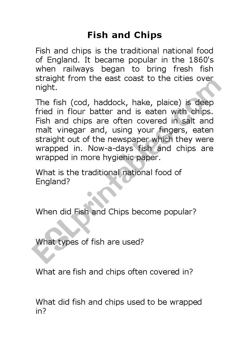 Running dictation about fish and chips