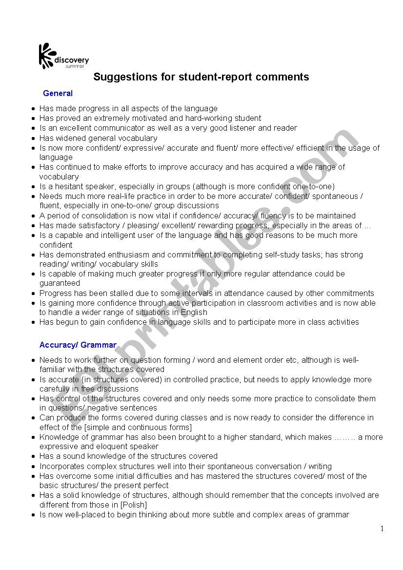 Students Reports worksheet