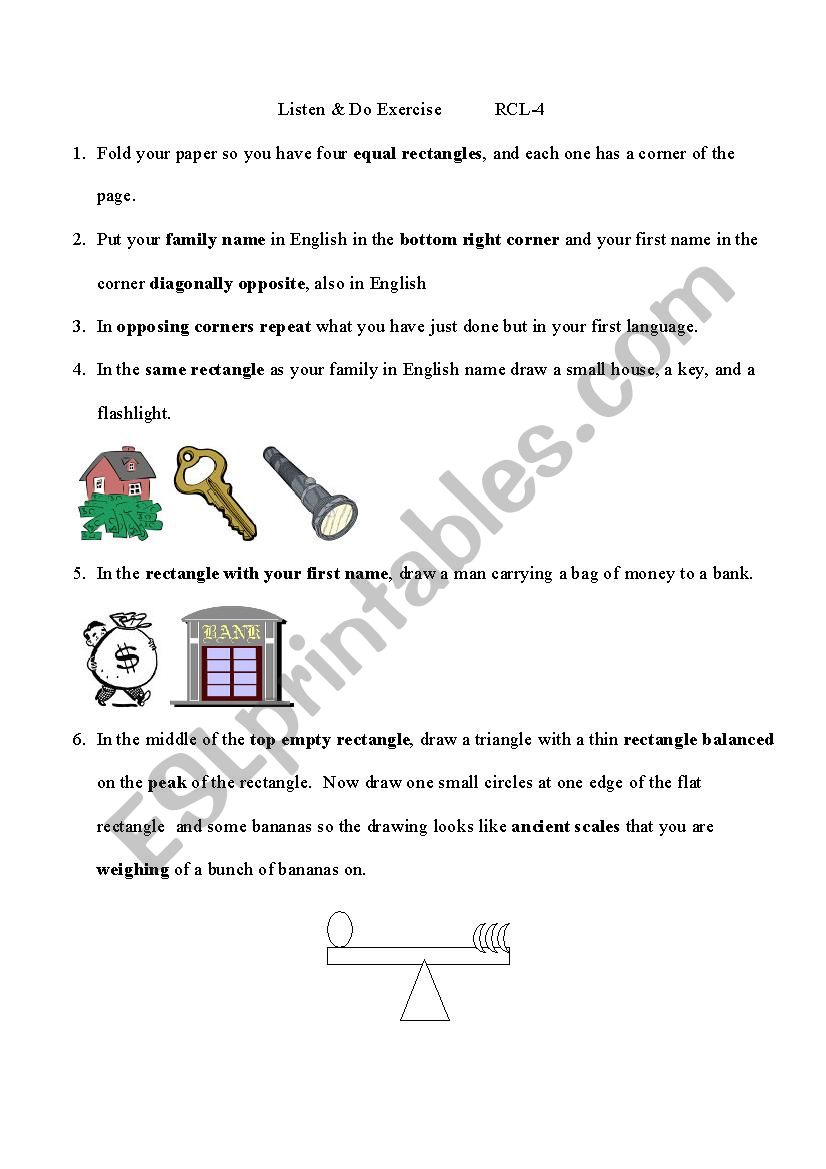 Listen and Do RCL-4 worksheet