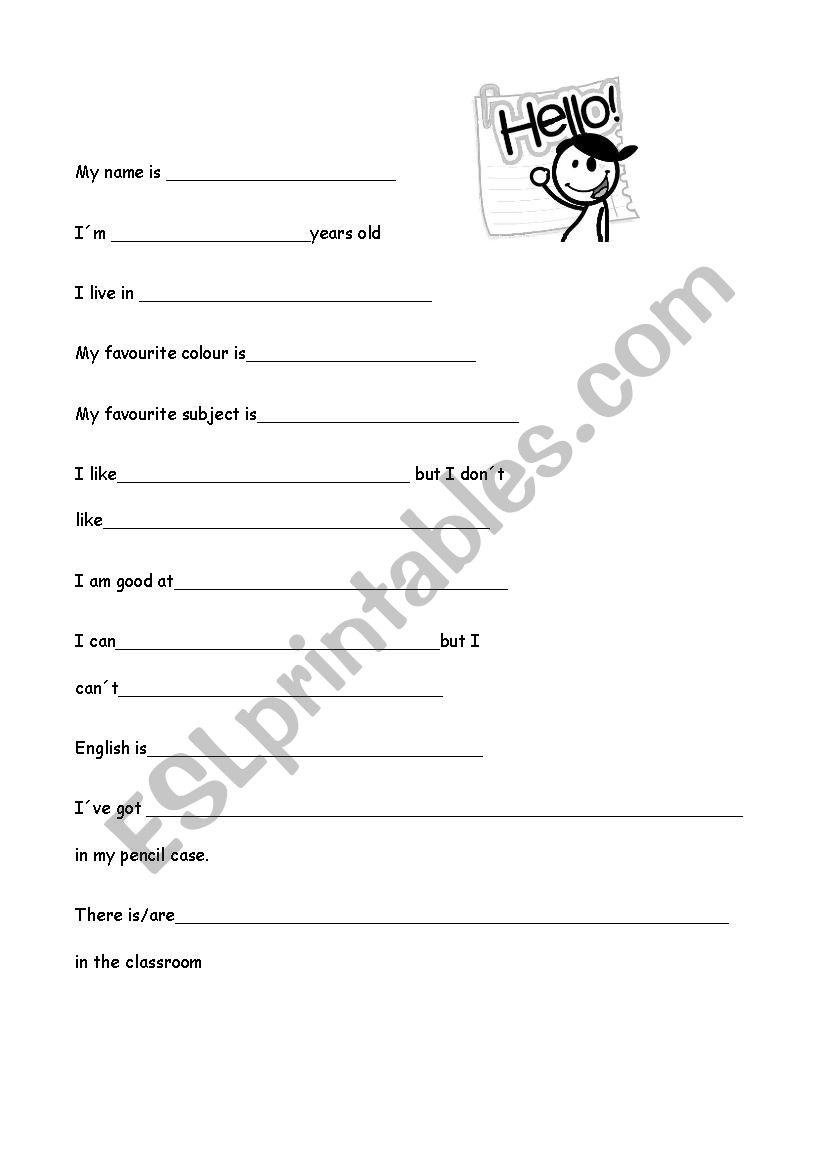 Introducing onself worksheet