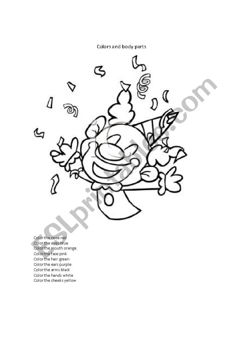 Colors and body parts worksheet