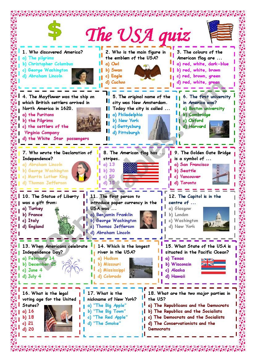 The USA quiz worksheet