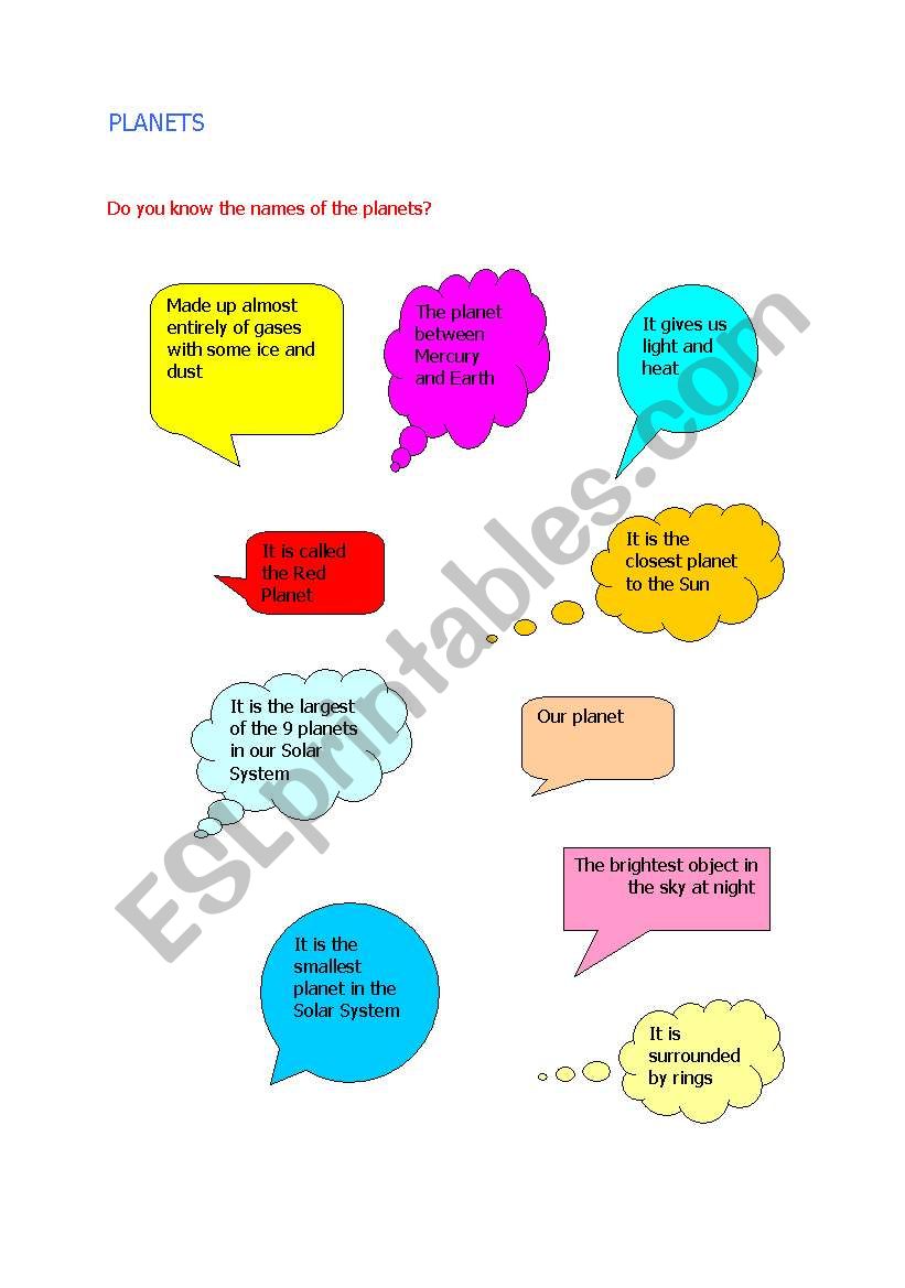 Planets worksheet