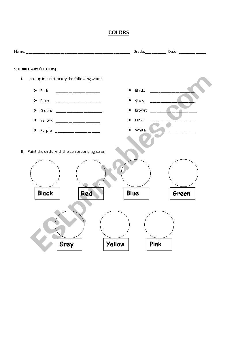 Colors worksheet