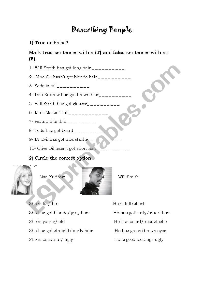 describing people worksheet