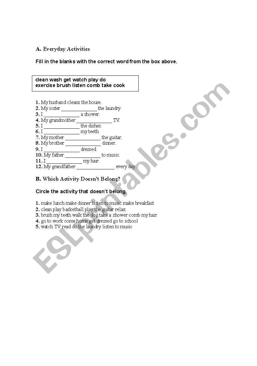 Everyday Activities worksheet