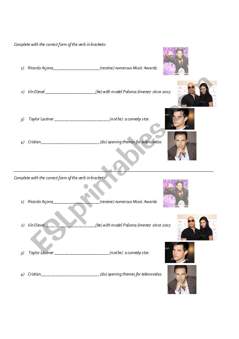 Celebrities worksheet