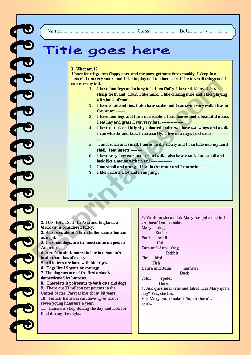 pets worksheet