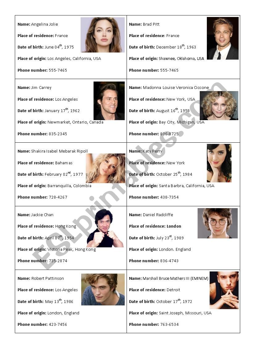 ID Cards - Famous People worksheet