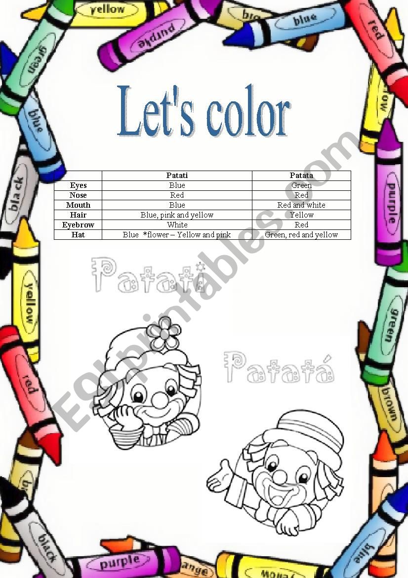 Lets color Patati and Patata worksheet