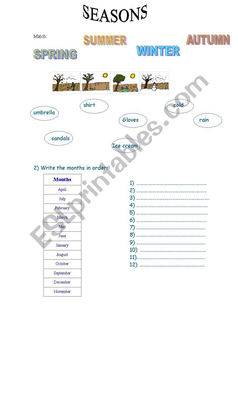 seasons test worksheet