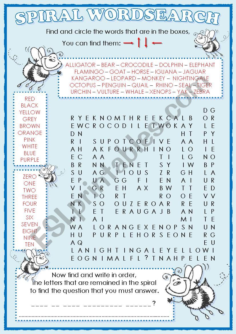 Spiral Wordsearch worksheet