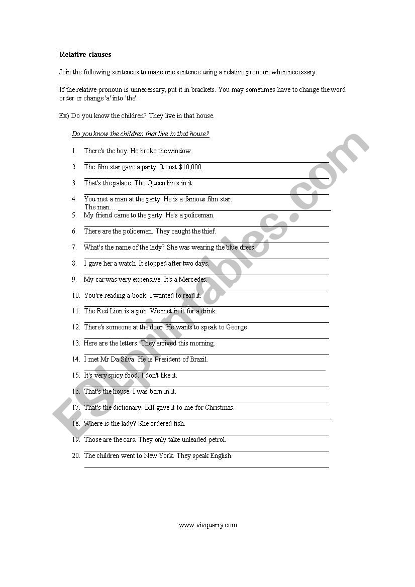 Relative clauses worksheet