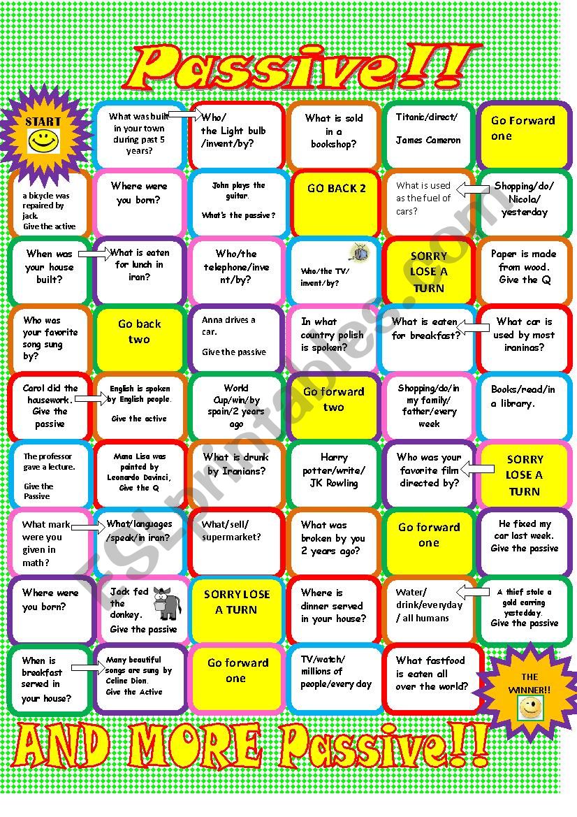 passive board game worksheet