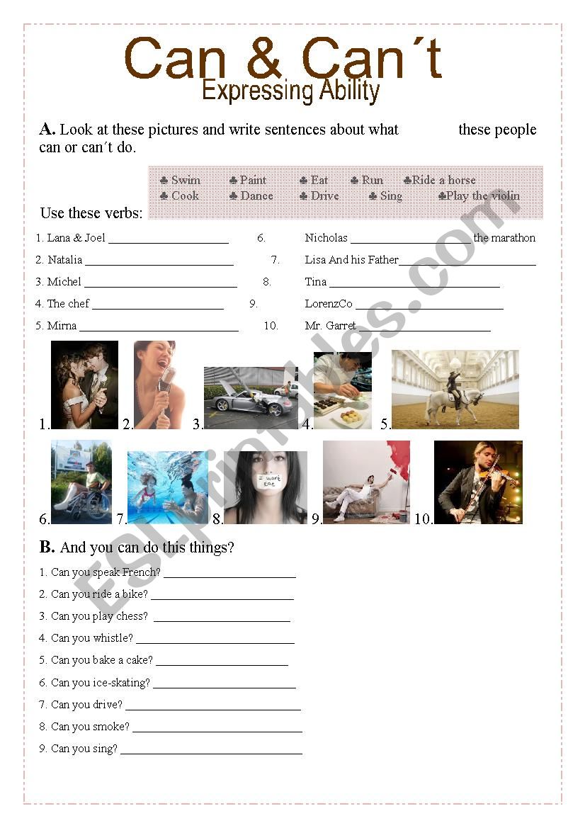Can or Can´t expressing ability - ESL worksheet by mosiimo
