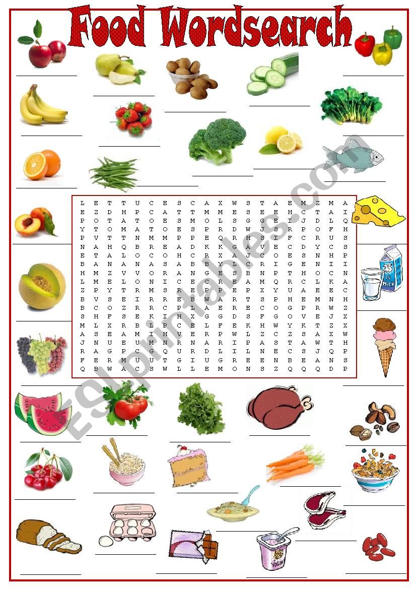 Food Wordsearch worksheet