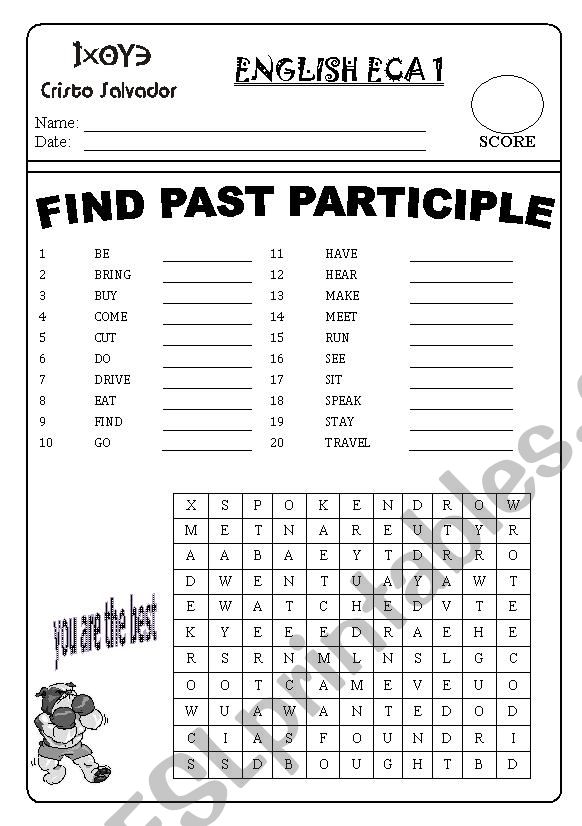 FIND PAST PARTICIPLE ESL Worksheet By DIOS