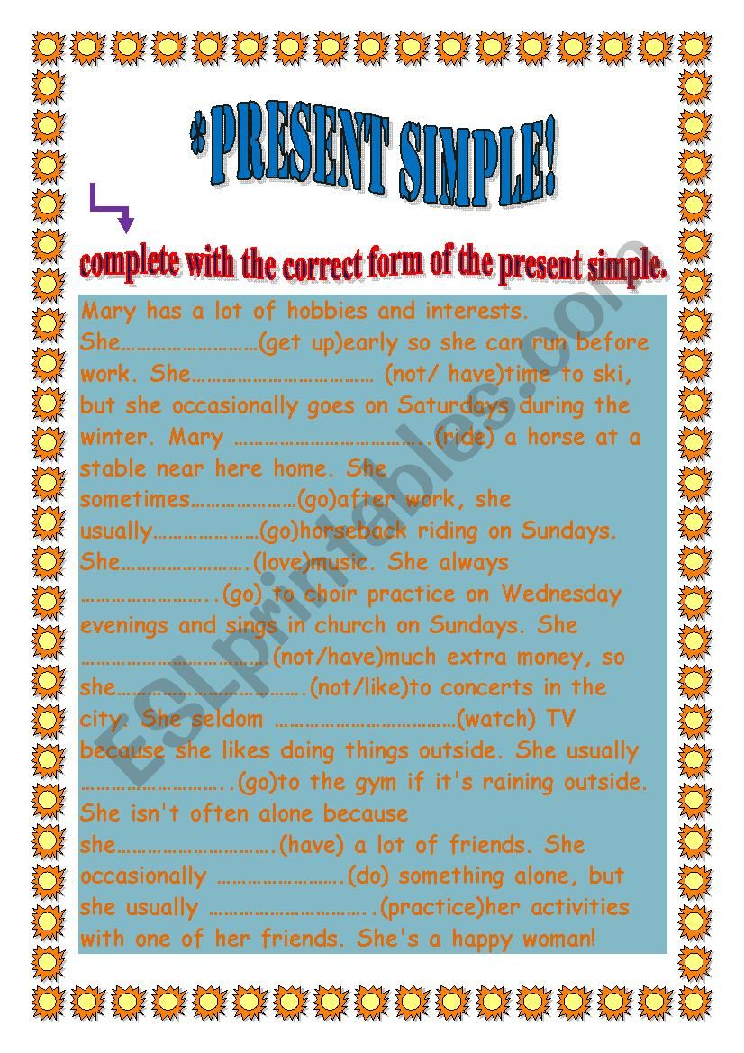 PRESENT SIMPLE worksheet