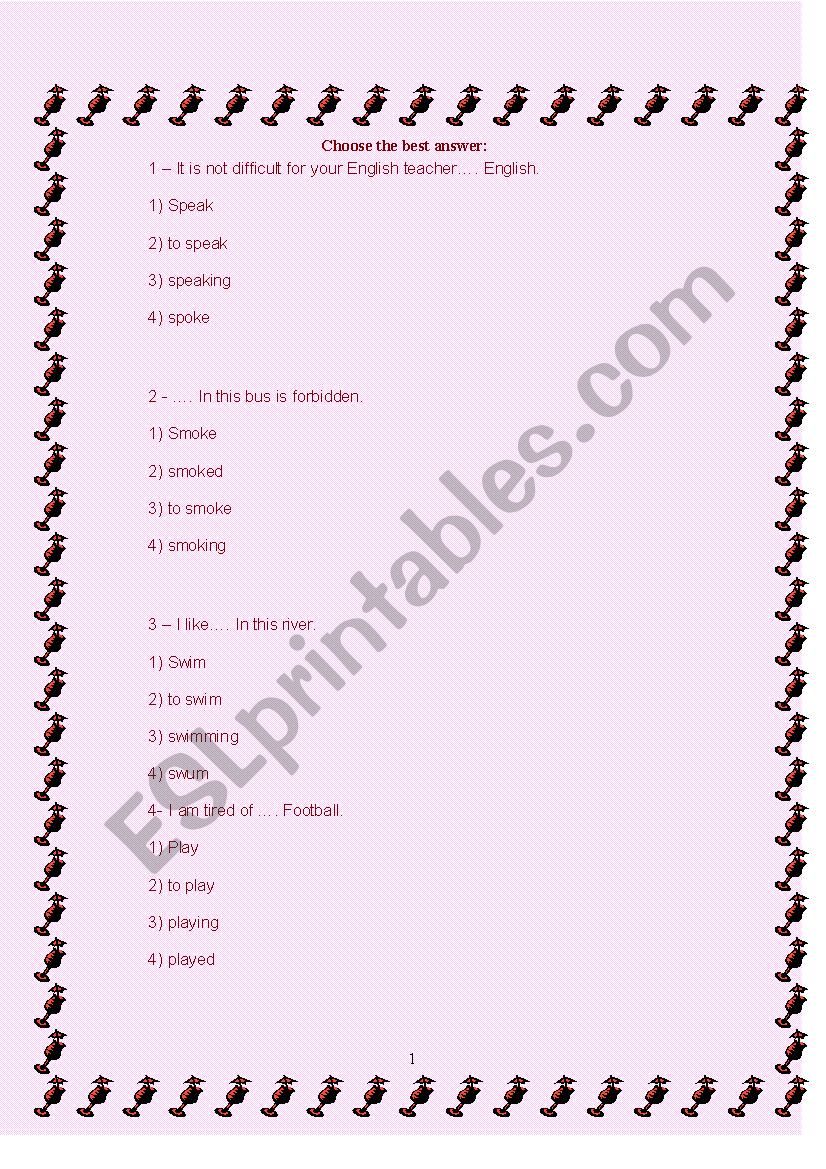 infinitive/gerund worksheet