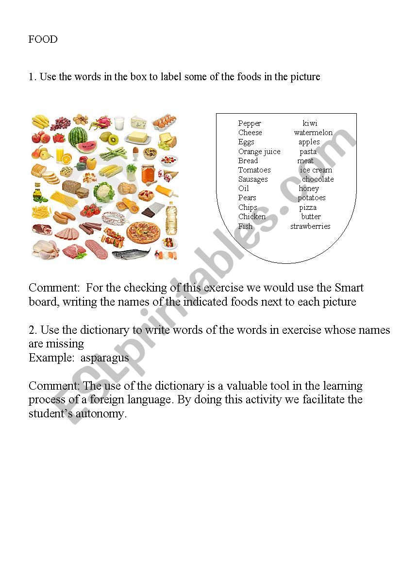 food worksheet