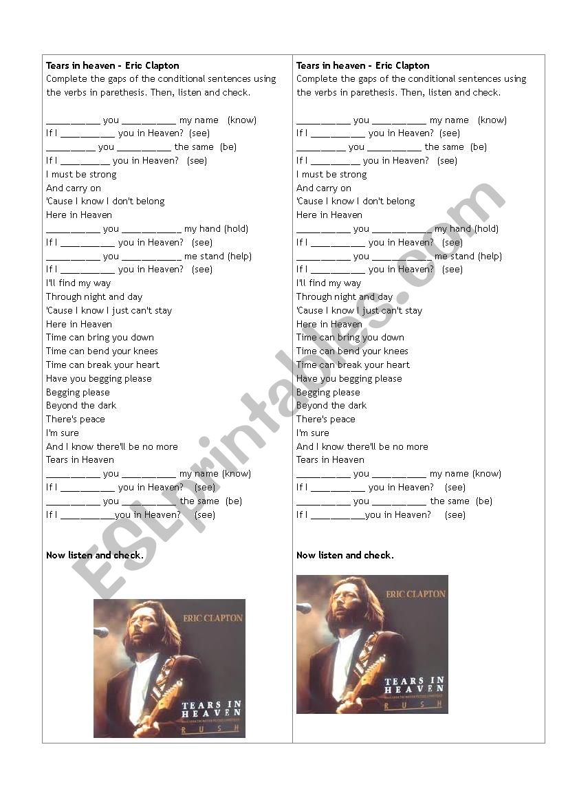 Tears in heaven worksheet