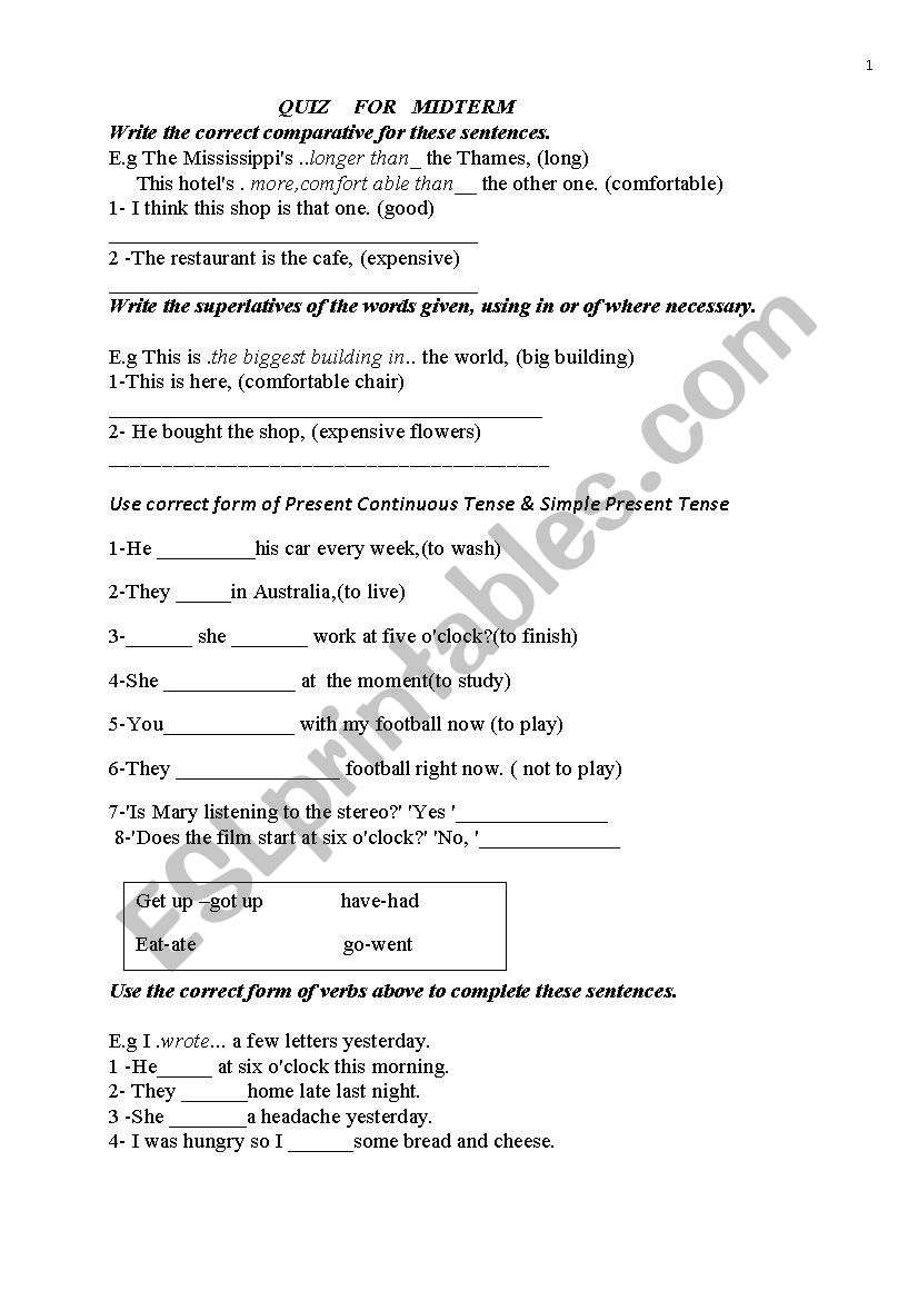 quiz for midterm for pre A1.2 acc. to CEF