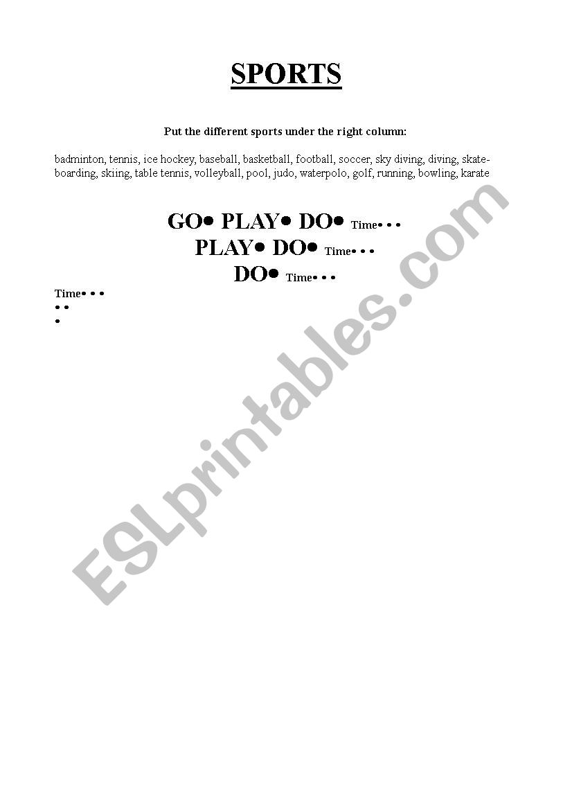 Sports - Go/Play/Do exercise worksheet