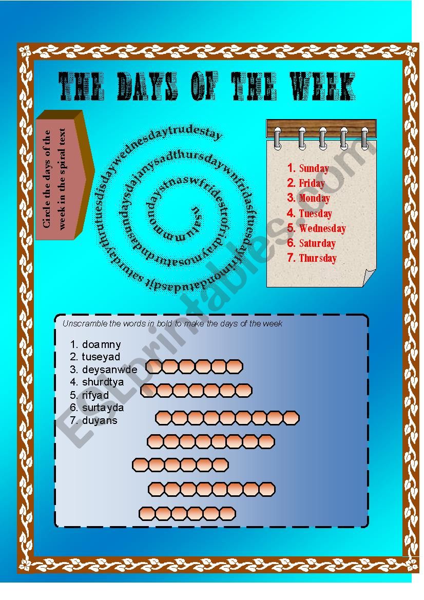 THE DAYS OF THE WEEK worksheet