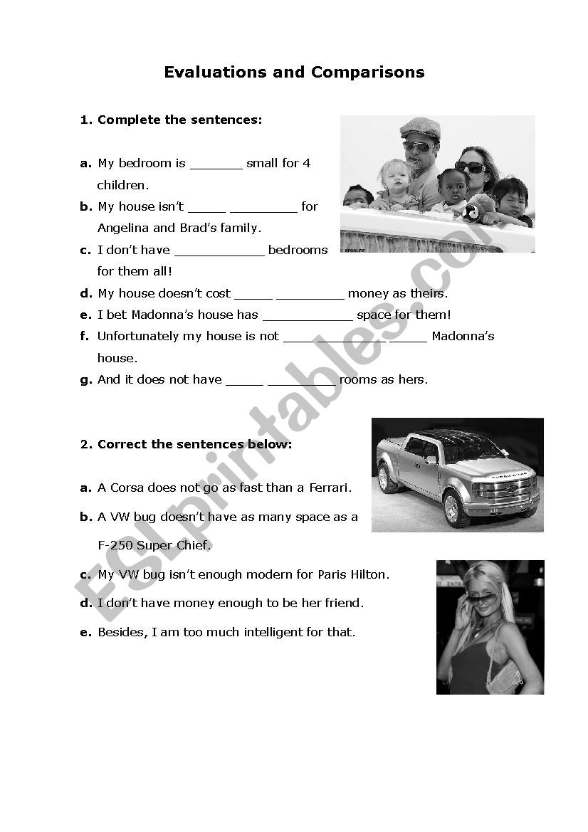 evaluations and comparisons worksheet