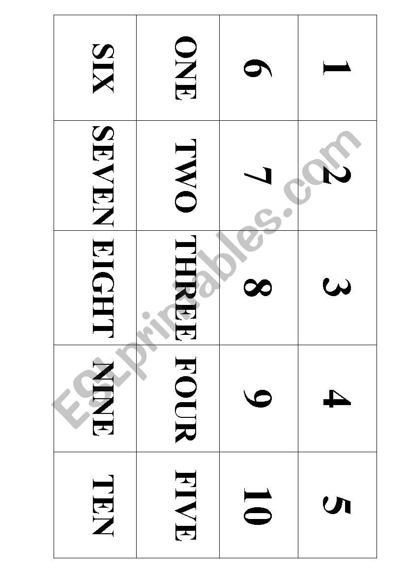 Numbers Memory Card Game worksheet