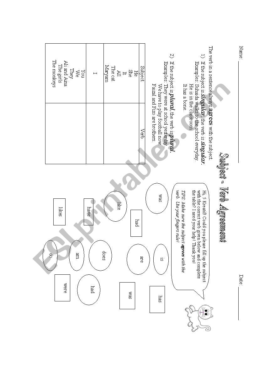 Subject - Verb Agreement worksheet