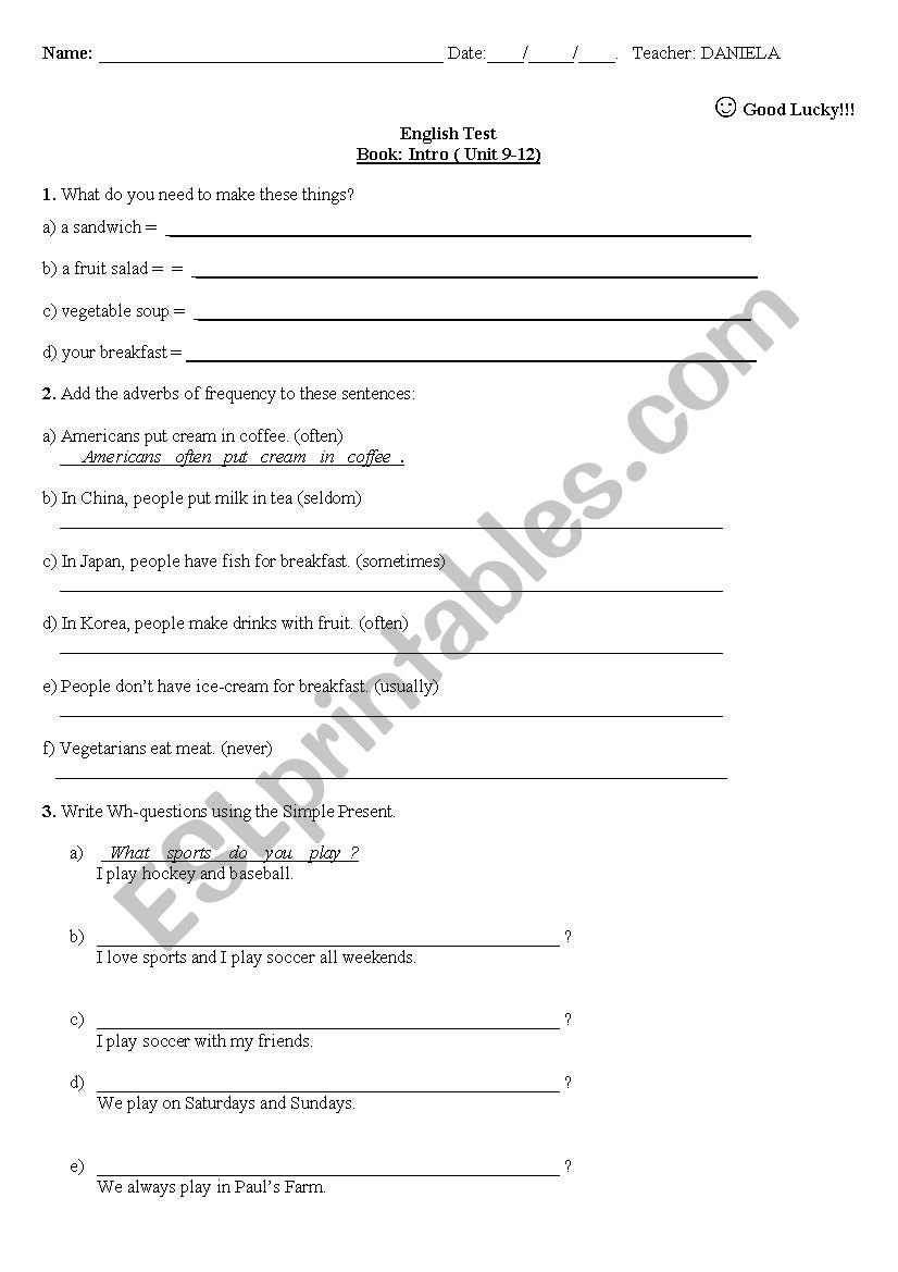 Test : Unit 9-12 Intro Interchange