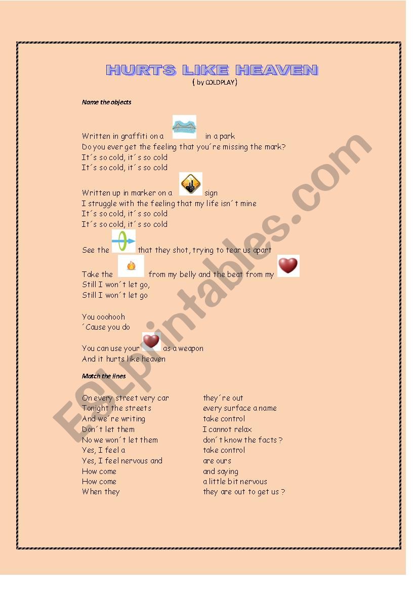 HURTS LIKE HEAVEN by Coldplay worksheet