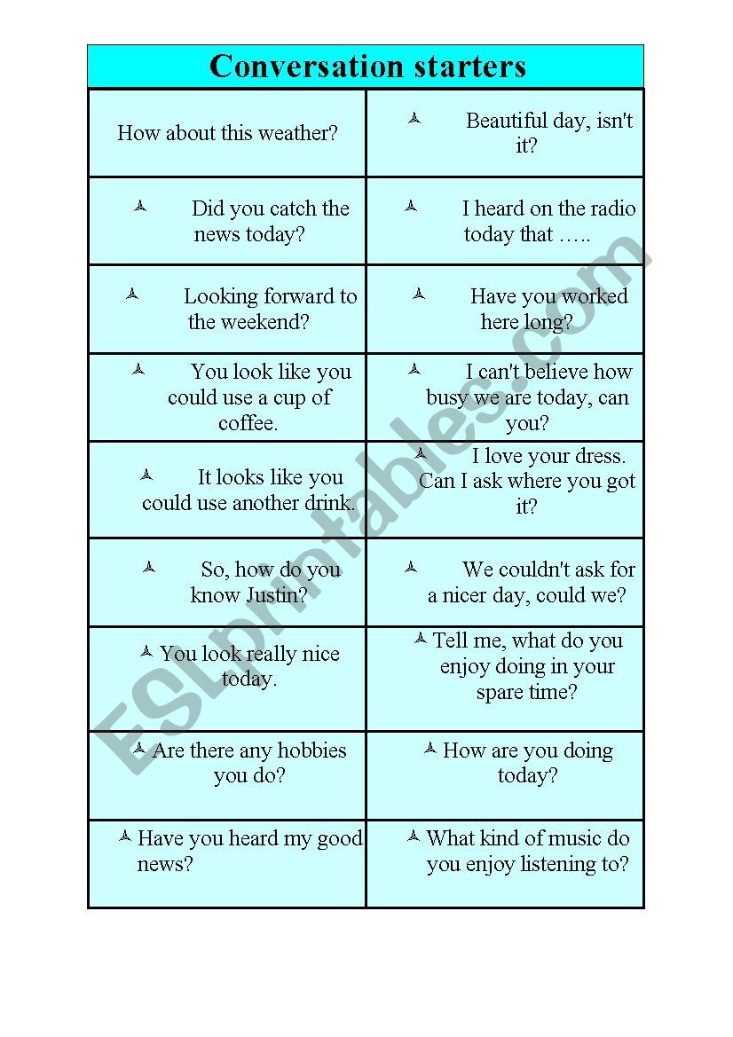 Conversation starters worksheet