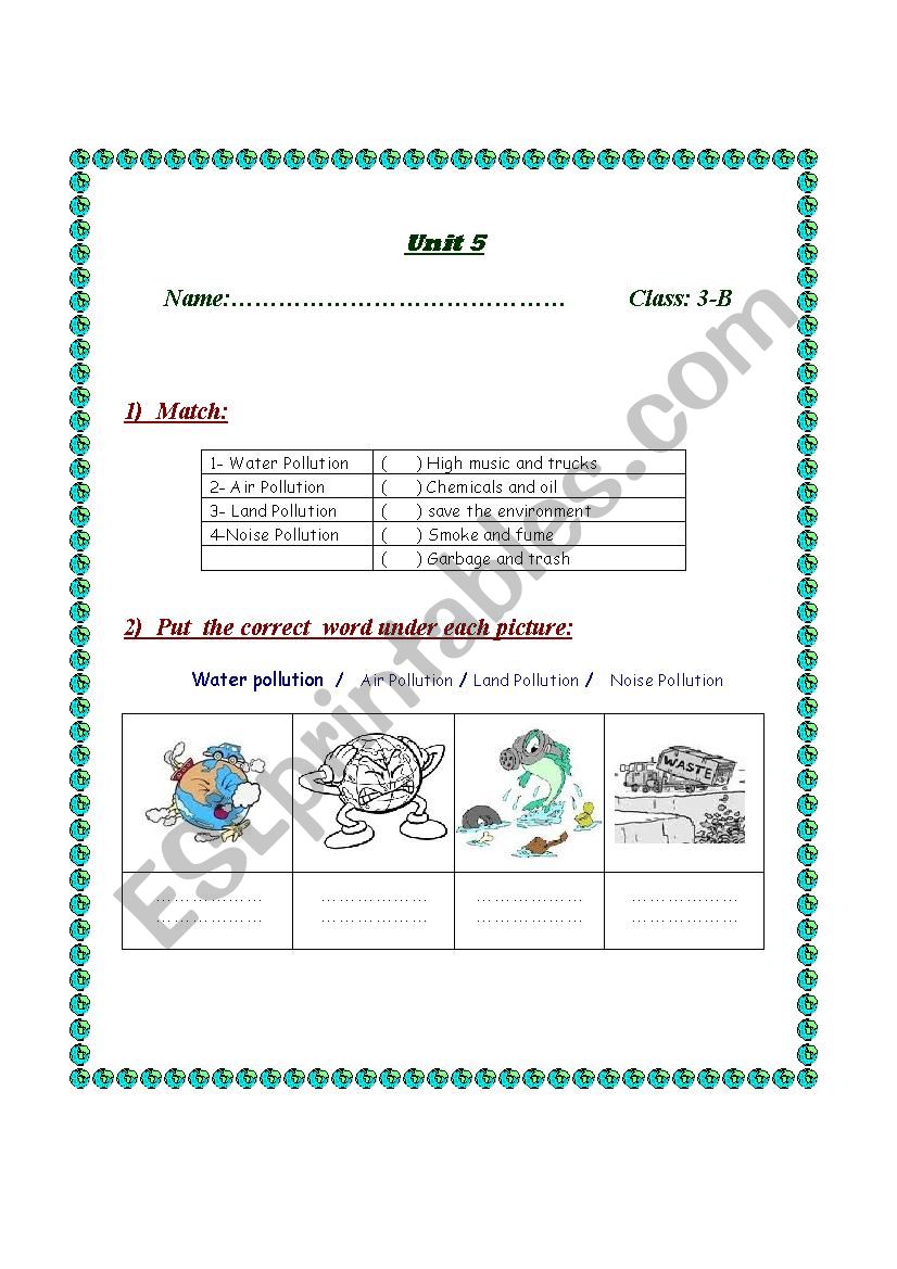 pollution worksheet