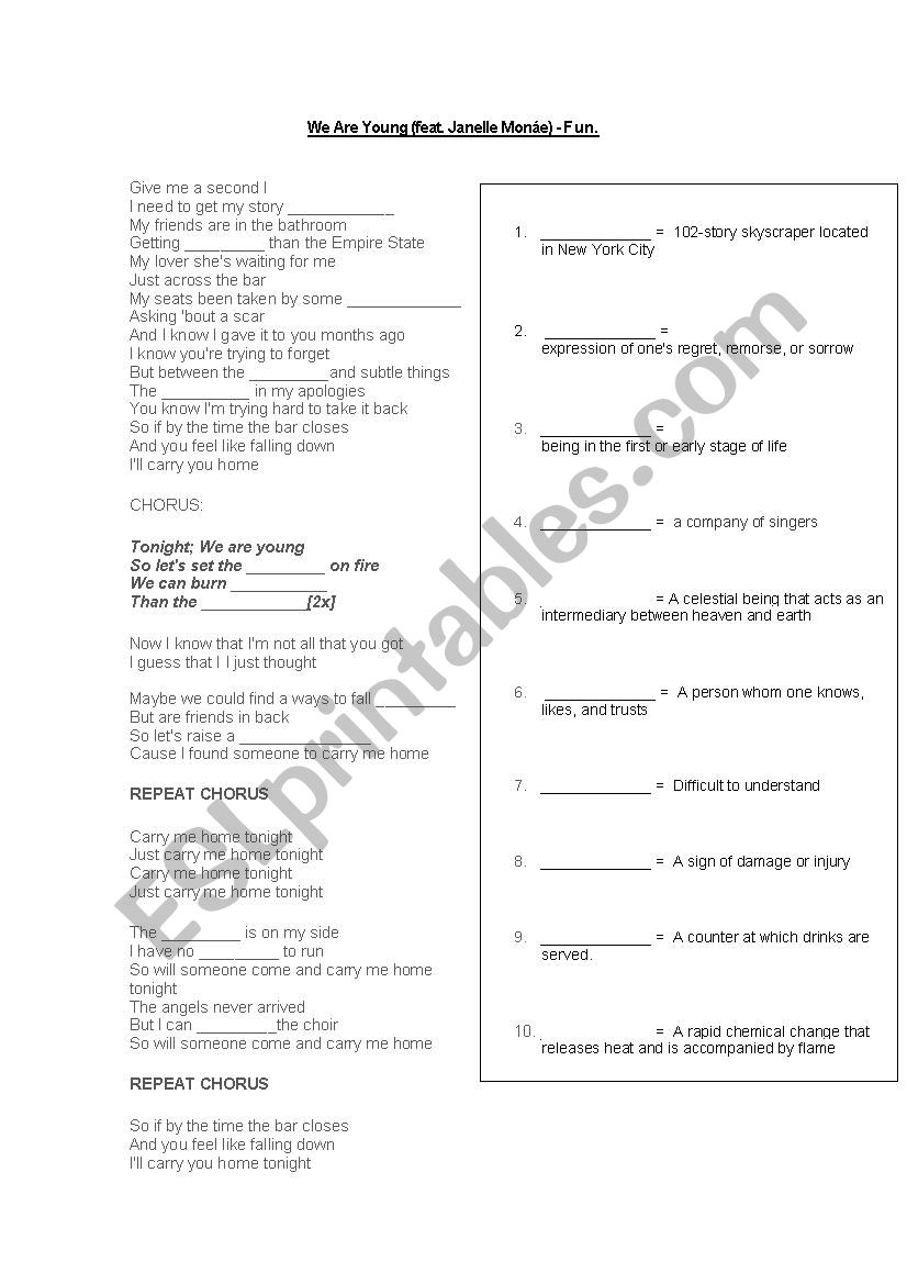 We are young worksheet