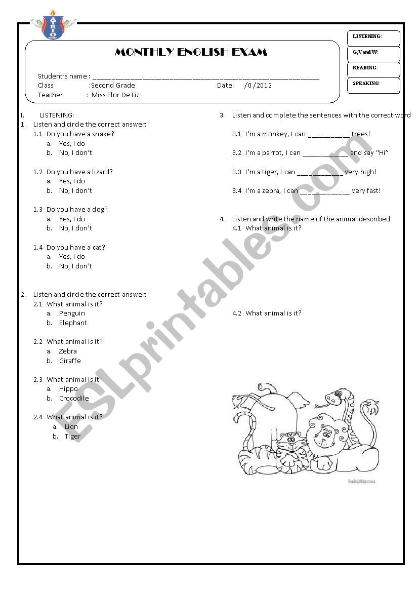 A quick test worksheet