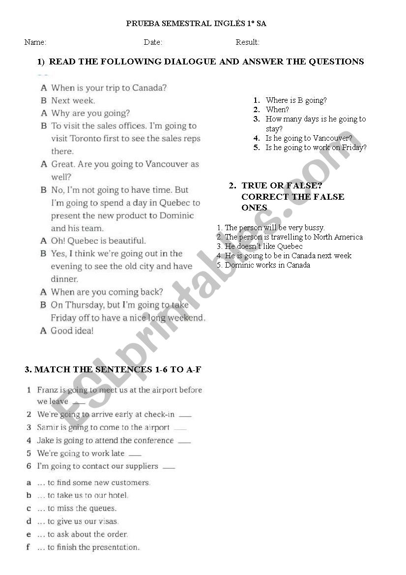 English test worksheet